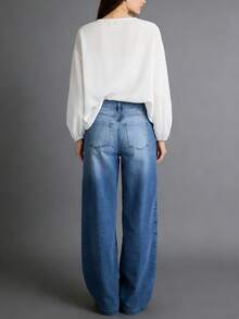 Women's Slim Fit Wide Leg Jeans (Light Wash - High Waist Loose Straight Leg), Women's Spring Denim Pants, Suitable For Daily Wear, Suitable For Family, Leisure And Outdoor Activities, Suitable For Slimming Cuts From Teenagers To Adults, Simple And Minimalist Design, Comfortable Full-Length Jeans - 藍色*旗艦款 - 查看 2
