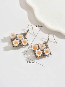 1 par de pendientes colgantes con flores y formas geométricas, pendientes vintage con flor hueca de acrílico blanco y amarillo con colgante de loto 3D, con marco de bronce antiguo, joyería de moda para uso diario, fiestas, citas, regalo del Día de la Madre - Bronce - Ver 5