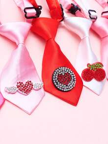 1PC Dopamine Red Silk Adjustable Tie, Suitable For Small And Medium-Sized Dogs And Cats, Mini Tie With Adjustable Size, Creative Fruit Heart Element, Exquisite And High-End Elegant Pet Beauty Decoration Accessories