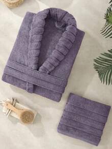 Carla 2 Pieces Cotton Unisex Bathrobe Set, Terry Cloth Sauna Robe And Head Towel 50*85 Cm