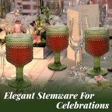 Set Of 6 Vintage Green Stemmed Glasses, 10 Oz Stemmed Goblets For Wine, Cocktails & Holiday Toasting - Emerald Barware For Wedding, Christmas Party & As A Unique Gift Set - 橄欖綠 - 查看 6