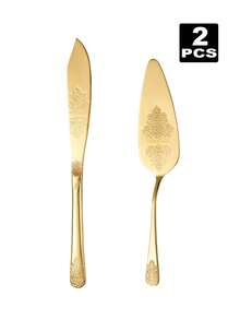4 Pieces Cake Cutting Set For Wedding, Gold Cake Knife And Server Set, Pizza Spatula And Knife With Forks For Engagements, Anniversaries - Gold - View 6