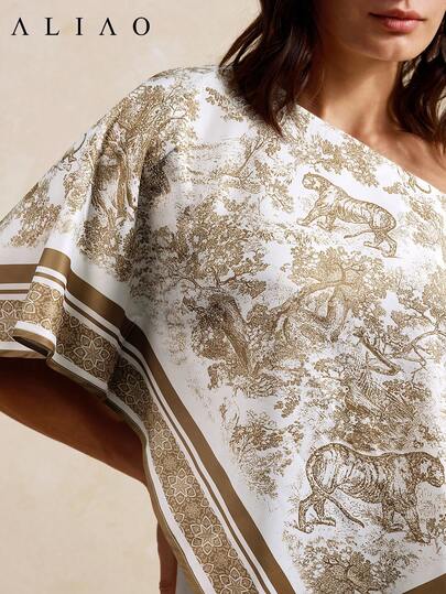 Aliao High-End Sunset Print Off-The-Shoulder Batwing Sleeve Top, Eye-Catching Outfits, New Year, Valentine's Day Outfit, Elegant Ladies, Beach Outfit, Thanksgiving Outfit, Graduation, Back To School, Holiday Outfits