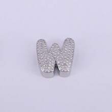  1pc New Silver Color Cubic Zirconia A-Z Initial Alphabet Charm Big Hole Beads,26 Alphabet Letter Pendant Jewelry Accessories - Silver - View 34