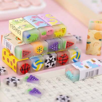Slice Eraser Series - Fruit, Dinosaur And Sports Ball Themed Fun Erasers, Suitable For School And Play