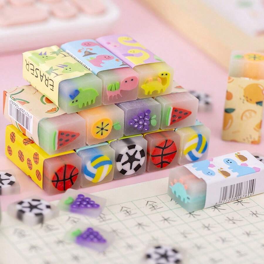 Slice Eraser Series - Fruit, Dinosaur And Sports Ball Themed Fun Erasers, Suitable For School And Play - Multicolor - View 1