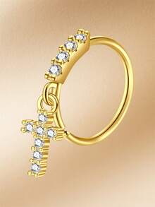 CIZME 1 pieza Anillo de nariz con forma de L chapado en oro de 18K, 20G, joyería de piercing de nariz con pendiente de circonita cúbica para fiesta de Ramadán - Dorado - Ver 16