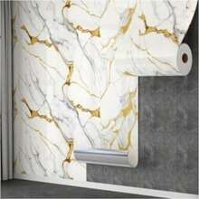 1卷高档大理石纹自粘墙纸，可移除DIY墙贴，防水、防油、易于维护和清洁，适用于厨房、浴室、墙面装饰，现代铂金纹理艺术风格 - 白金 - 查看 2