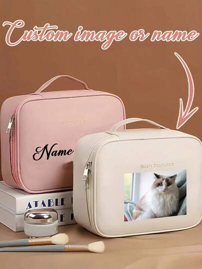 Customizable Makeup Bag, Available For Printing Name/Logo. This Personalized, Portable, And Waterproof PU Makeup Bag Is An Ideal Choice For Bridesmaid Gifts, Bachelorette Party Favors, Or A Fashionable Large-Capacity Travel Bag.