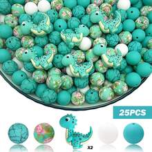 25/42/64颗3D恐龙及恐龙蛋系列硅胶珠套装 - 粉色、红色、蓝色、绿色恐龙及恐龙蛋造型设计 - 可爱动物造型珠子 - 非常适合DIY制作钥匙扣、项链、手链、装饰笔、珠宝和吊坠 - 适合作为节日和生日礼物 - 恐龍系列 - 查看 19