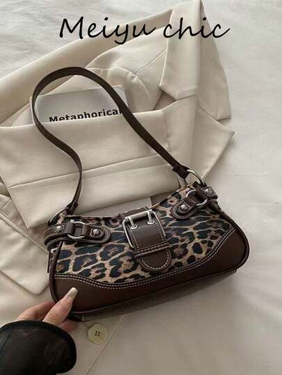 New Fashion Buckle Leopard Print Handbag & Shoulder Bag, Suitable For Parties, Outings, Vacations, Shopping And Daily Use, Can Store Coins, Phones, Also Suitable As A Work Bag For White-Collar, College Students And Office Workers, Elegant Ladies Bag