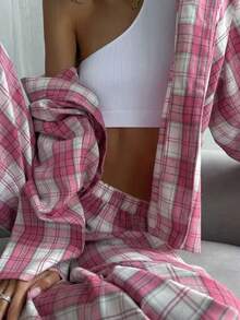 Nina Bonheur 2pcs Women Loose Comfortable Breathable Long Sleeve Pajama Set - Hot Pink - View 2