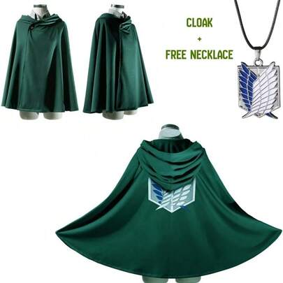 Capa de Halloween de Ataque a los Titanes para hombres, mujeres y niños, capa con capucha, disfraz de cosplay del Cuerpo de Exploradores, atuendo de anime, chal verde
