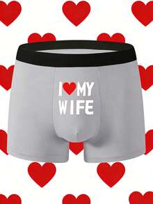Men's Comfortable Elastic Lightweight Letter Print "I Love You, My Girlfriend" Boxer Briefs - Grey - View 1