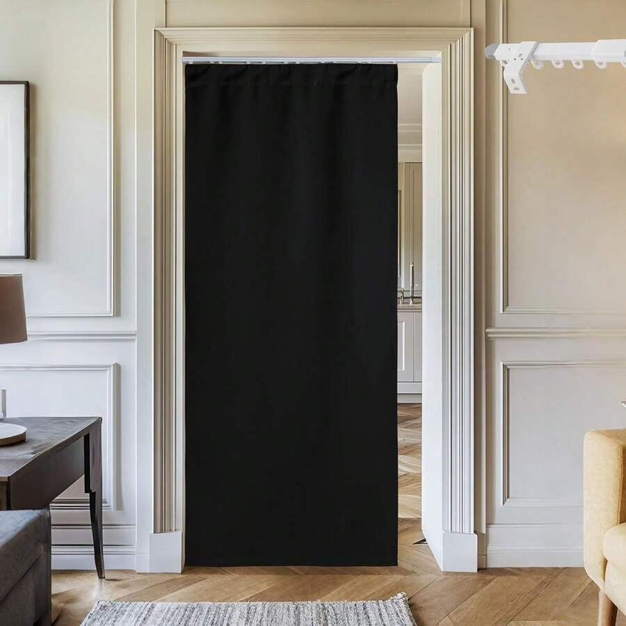 Patio Door Curtain Sound Blocking, Bedroom Privacy Room Divider Curtain Screen Partitions, Thermal Insulated Blackout Closet Sliding Door Curtain (1 Panel, 8.3ft Wide By 7ft Long, Gray) - 黑色(附可調式天花板軌道) - 查看 1