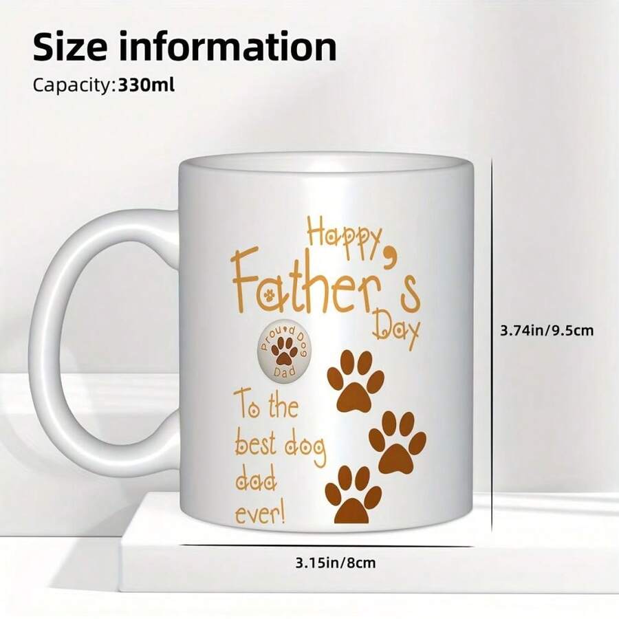 "Proud Dog Dad" Mug - Happy Father's Day, Ceramic Coffee Mug "The Best Dog Dad Ever", 325ml White Mug With Black Handle, Dog Lovers, Father's Day, Birthday, Christmas, Gifts For Dog Lovers, Canine Theme Design, Durable Tableware, Best Christmas - 白色 - 查看 1