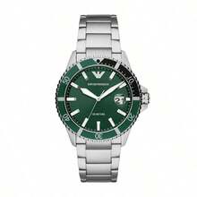 Emporio Armani Men's Green Dial Silver Stainless Steel Quartz Watch, 100M Water Resistant AR11338 - Green - View 7