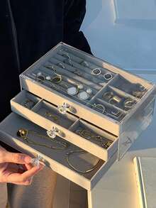 1个高级珠宝收纳盒，防氧化耳环、项链、戒指展示架，带天鹅绒内衬，亚克力材质