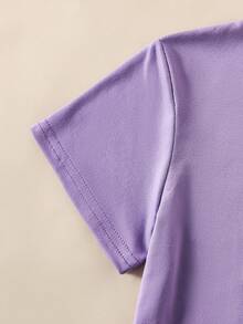 Young Girls Casual Letter Print Short Sleeve T-Shirt - Purple - View 5