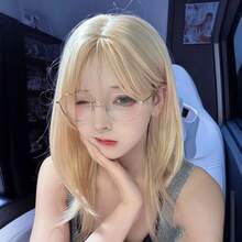 かつらフルヘッドセット女性の洗練されたハイレベルミディアムロングヘアナチュラルシミュレーションデイリーフルウィッグ - ゴールド - チェックする 4