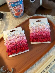 10/11/12件套哑光缎面发圈套装，粉棕渐变色，高弹力不拉扯头发，简约百搭的少女风发饰，马尾辫发圈，橡皮筋，发绳，弹力发圈 - 彩色 - 查看 4