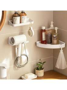 1pc Wall-Mounted Hair Dryer Holder, Hair Dryer Storage Rack, Angled Hair Dryer Stand, Bathroom Hair Dryer Organizer, Multi-Function Hook - Multicolor - View 4