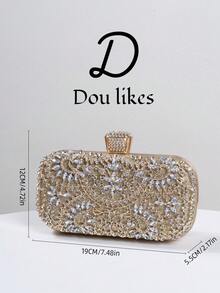 优雅女士水晶装饰晚宴手拿包，奢华闪亮盒形手提包，适合婚礼、庆典、正式场合、派对包、单肩包、斜挎包，完美搭配女士舞会礼服、舞会配饰、亮片礼服、闪亮礼服、优雅女士连衣裙、优雅舞会包，是婚礼派对的理想之选。 - 香檳色 - 查看 8