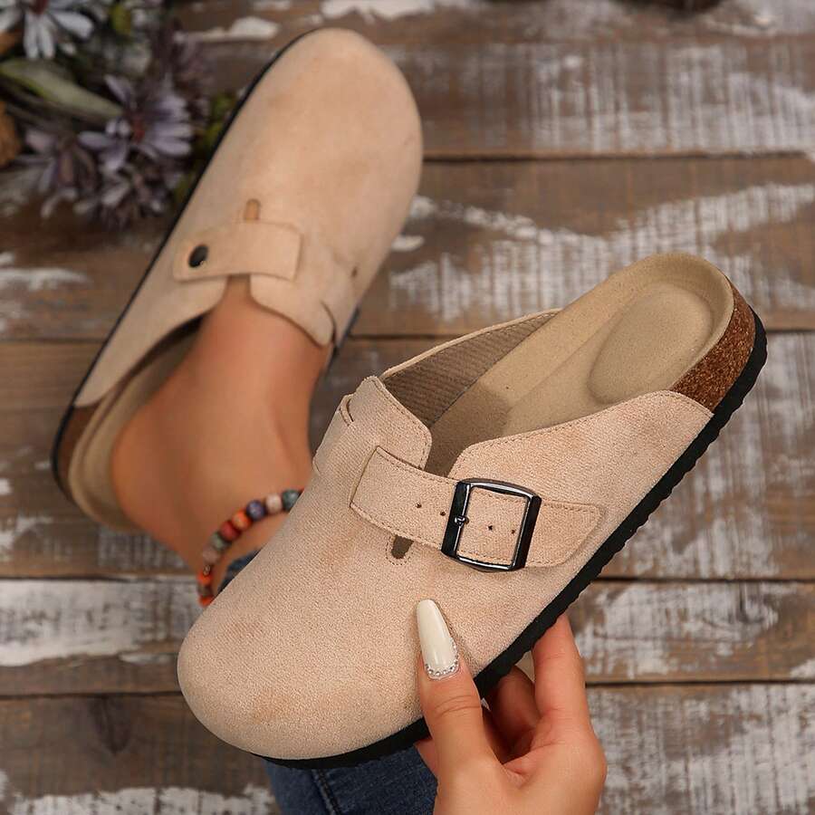 For Outdoor Comfort And Elegance Flats Shoes For Women Stylish And Versatile Slippers Flats Shoes With Comfort Cork Footbed Summer Slides Shoes Sandals For Women Outdoor Walking Travel - 杏色 - 查看 1