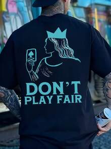 Men's Loose English Print Round Neck Short Sleeve T-Shirt | Exquisite Design | Summer Essential | Easy To Match - Black - View 1