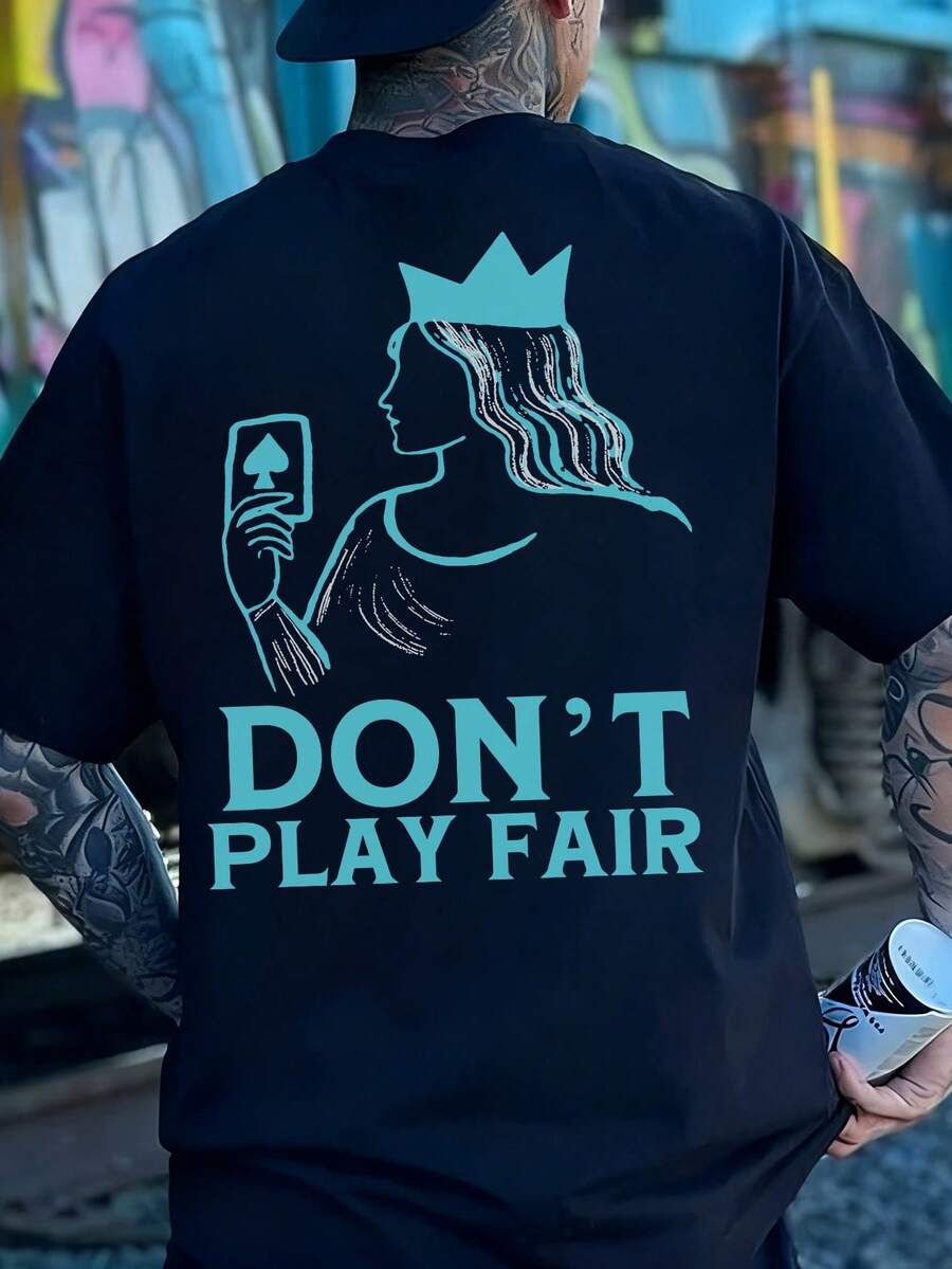 Men's Loose English Print Round Neck Short Sleeve T-Shirt | Exquisite Design | Summer Essential | Easy To Match - Black - View 1