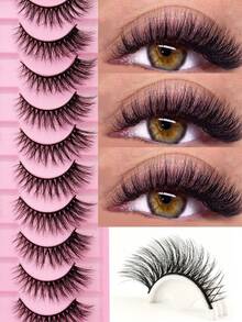 10 Pairs Thick 3D Multi-Layer DD Curly Russian Volume False Eyelashes, High Curl Degree, Dense & Bold Whole Piece Eyelash Extensions