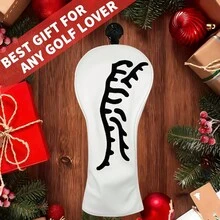 白色极简虎纹刺绣高尔夫球杆套，抽象手绘黑色爪印设计，时尚奢华运动防护装备 - 白色 - 查看 7