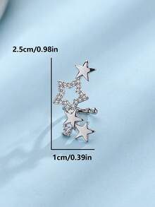 1 Pair Crystal Star Clip-On Earrings, Women's Cubic Zirconia Non-Pierced Ear Cuffs, Cartilage Clip Earrings, No Ear Holes Required - Ear Clip - View 8