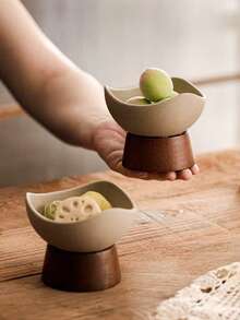1pc Ceramic Wood Bottom Plate, Asymmetrical Ceramic Bowl, Rough Ceramic Plate, Nut Bowl, Snack Tray, Date Plate, Suitable For Home, Guest Reception, Restaurant, Party