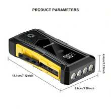 Caja de herramientas de mantenimiento automotriz universal de 12V, arrancador de emergencia multifuncional, batería recargable de polímero de litio portátil, equipada con pantalla digital + carga rápida USB + linterna LED (tres funciones prácticas) - Amarillo - Ver 9