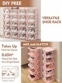 9/6 Tier Vertical Shoe Stand Space Saving Narrow Shoe Rack, Small Shoe Shelf, DIY Free Standing Shoes Storage Organizer For Entryway, Closet, Hallway, Easy Assembly And Stable In Structure, Black & White, Plastic Material, Consumables - 粉色升級版 - 查看 6