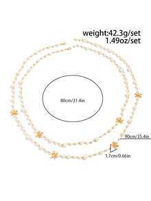 Delicate Double Layer Pearl Necklace, Golden Flower Design, Gift For Valentine's Day, Wedding, New Year