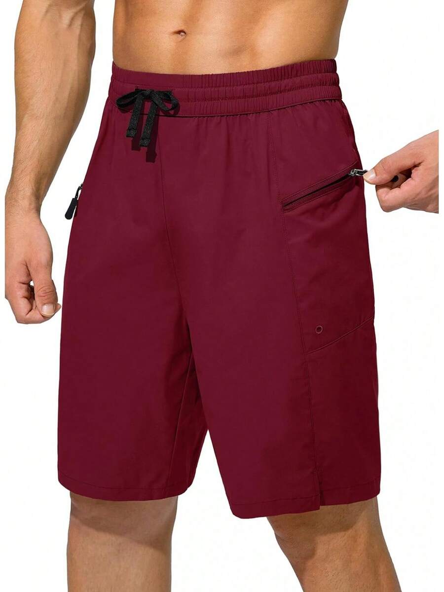 Men's Swim Trunks Quick Dry Board Shorts With Zipper Pockets Beach Shorts Bathing Suits Men - No Mesh Liner - 紅色 - 查看 1