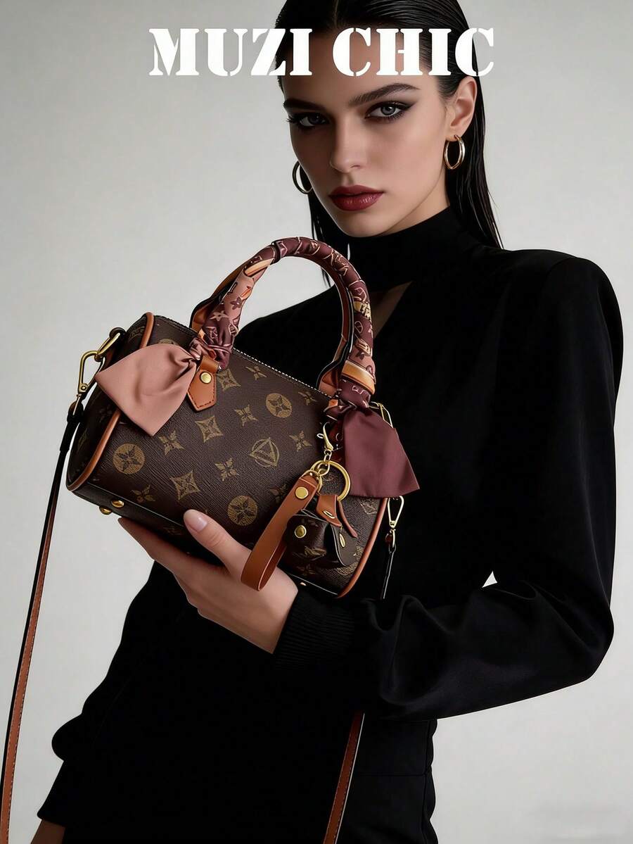 这款简约时尚的手提包采用PU材质，饰有精致图案。它配有双提手、吊坠和丝巾装饰，兼具时尚与优雅。这款手提包适合女性、女大学生、通勤族以及各种场合，也是馈赠亲友的绝佳礼物。丝巾颜色随机。 - 棕色 - 查看 1