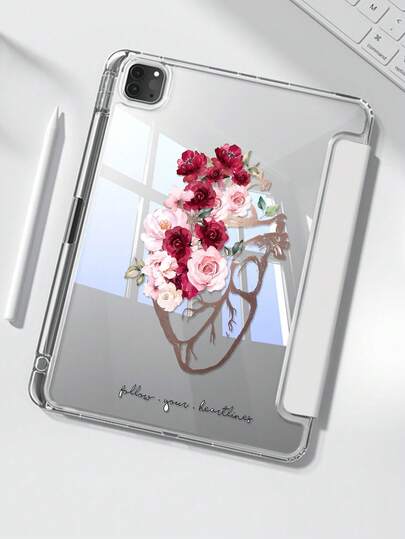 可爱卡通彩色花卉字母爱心双面亚克力透明水晶后盖，防震耐用，适用于iPad 7、8和10代（10.2英寸）。内置笔槽，支持睡眠/唤醒功能和多种折叠支架模式。是万圣节和新年礼物的理想之选。