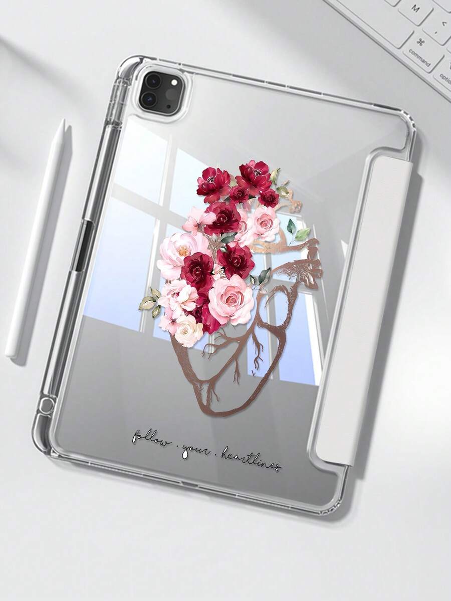 可爱卡通彩色花卉字母爱心双面亚克力透明水晶后盖，防震耐用，适用于iPad 7、8和10代（10.2英寸）。内置笔槽，支持睡眠/唤醒功能和多种折叠支架模式。是万圣节和新年礼物的理想之选。 - 彩色 - 查看 1