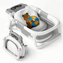 EZIFY Foldable Baby Bathtub With Non-Slip Mat & Thermometer Bear Design Portable Travel Tub For 0-36 - Xám - Xem 1
