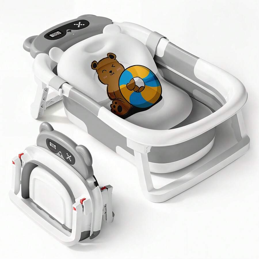 EZIFY Foldable Baby Bathtub With Non-Slip Mat & Thermometer Bear Design Portable Travel Tub For 0-36 - Xám - Xem 1