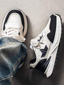 男士新款厚底加厚运动鞋，时尚百搭青年低帮休闲运动鞋，春秋季 - 米黑 - 查看 4