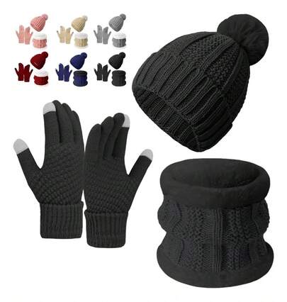 TendenciaGorro, Bufanda Y Guantes De Punto Tres En Uno Con ProtecciónCalidad premium