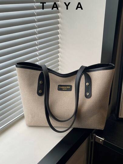 New Minimalist Retro Large Capacity Tote Bag, Zipper Opening, Lightweight Soft-Sided Shoulder Bag. Suitable For Women's Daily Casual Use