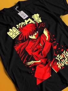 Yu Yu Hakusho-Shirt Yusuke Urameshi Tshirt Kurama Kuwabara Hiel Anime Shirt (4) - 黑色 - 查看 1