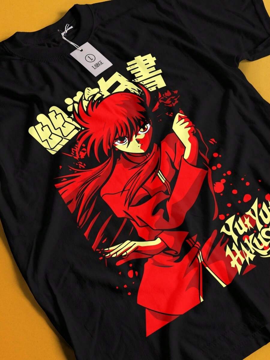 Yu Yu Hakusho-Shirt Yusuke Urameshi Tshirt Kurama Kuwabara Hiel Anime Shirt (4) - 黑色 - 查看 1