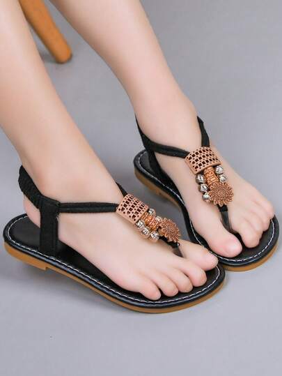1 Pair Girls Flat Sandals, 2026 New Bohemian Style Simple Thong Sandals, Quick-Drying Beach Sandals For Daily & School Wear