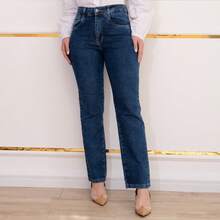 Calça Jeans Feminina Reta Sawary Original Lycra Elastano Cintura Alta Bolsos Funcionais Tradicional Confortável - Azul - Visão 14